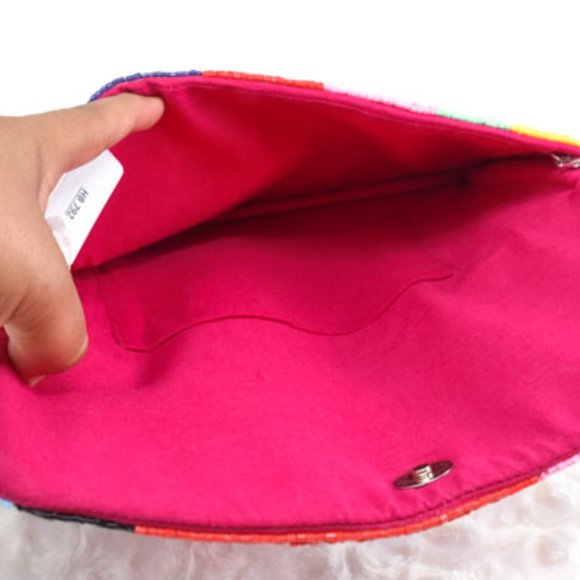 Multicolor Abstract Pattern Seed Bead Clutch Bag - Picture 4 of 8